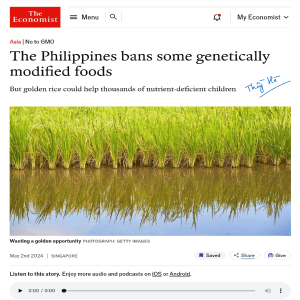 Philippines Bans GM Foods: Golden Rice Opportunity Wasted?