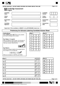 Cambridge English Preliminary for Schools Listening Answer Sheet