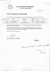 University Admission Suspension Memo - Spring 2026