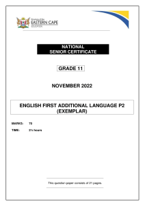 Grade 11 English First Additional Language P2 Exam Paper Nov 2022