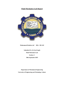 Fluid Mechanics Lab Report: Hydraulic Bench & Bernoulli's Equation Validity