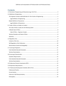 Professionalism & Status: Engineering & Geoscience Definitions & Ethics
