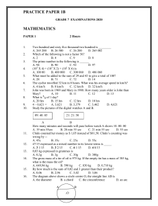 Grade 7 Mathematics Practice Paper 1B - 2020 Examinations