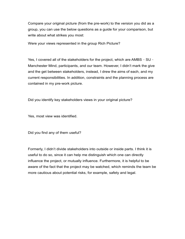 Project Management: Rich Picture & Stakeholder Analysis Reflection