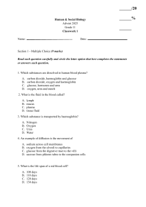 Human & Social Biology Grade 11 Classwork 1: Blood & Transport