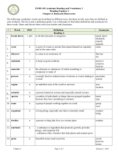 ENHS 103 Academic Reading Vocabulary: Chapter 6 Backyard Discoveries