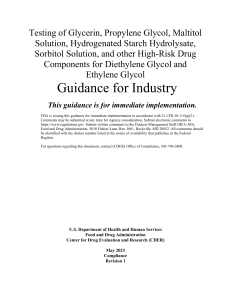 FDA Guidance: Testing Drug Components for DEG & EG Contamination