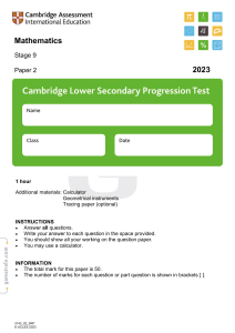 Mathematics Stage 9 Paper 2 (2023) - Cambridge Assessment Exam