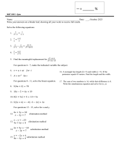 MAT 108 S Math Quiz: Algebra Equations & Systems (October 2025)
