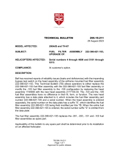 Bell 206A/B TH-67 Fuel Filter Upgrade Technical Bulletin 206-19-211