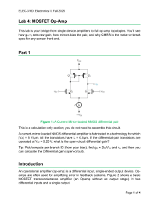 MOSFET Op-Amp Lab: Biasing, Gain, and CMRR Analysis