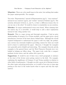 Peer Review: Category O and Lie Algebras