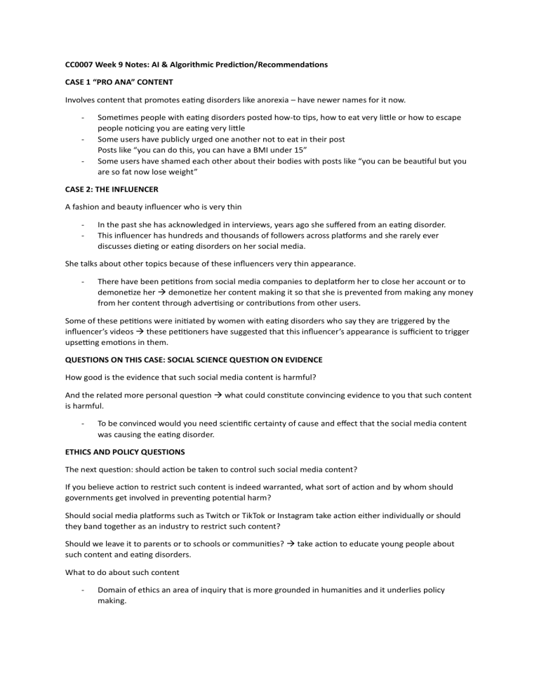 AI, Algorithms & Social Media: Eating Disorders & Influence