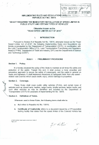 Road Speed Limiter Act IRR: RA 10916 Compliance