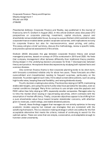 Corporate Finance: Theory & Empirics - CFO Perspectives & Reality