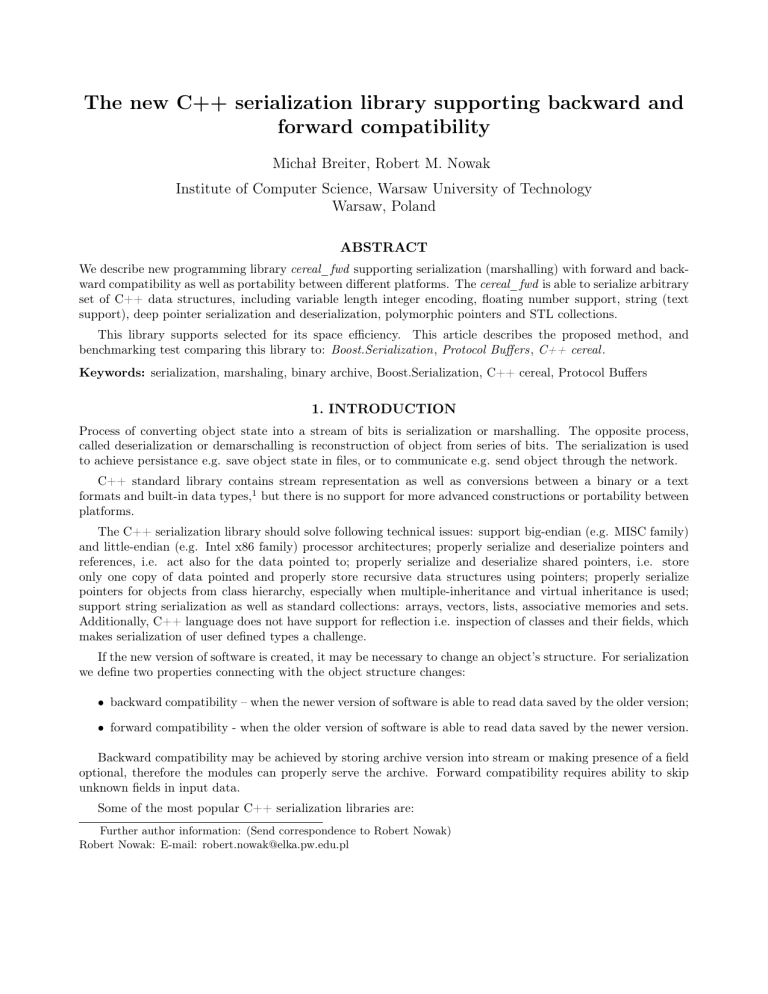 C++ Serialization Library: cereal_fwd for Compatibility