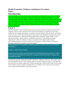 Health Promotion, Wellness, Disease Prevention Overview
