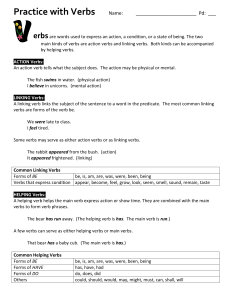 Verb Practice Worksheet: Action & Linking Verbs