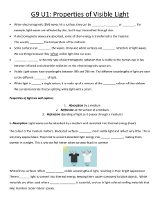 Visible Light Properties: Worksheet for Middle School Physics