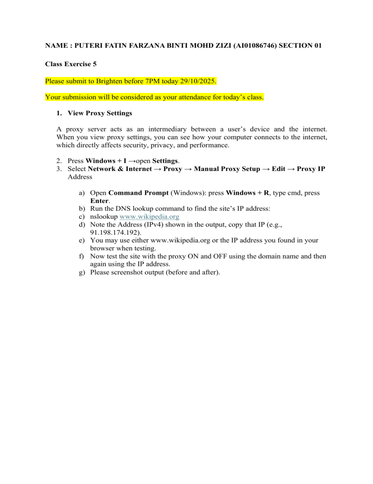 Network Proxy Settings & Scanning: Computer Science Class Exercise