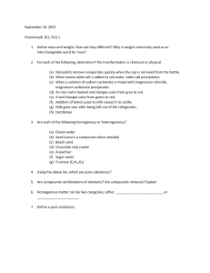 Chemistry PLQ 1: Matter & Changes