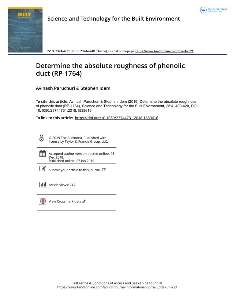 Phenolic Duct Roughness: Experimental Determination