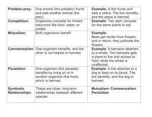 Symbiotic Relationships: Predator-Prey, Mutualism, Parasitism