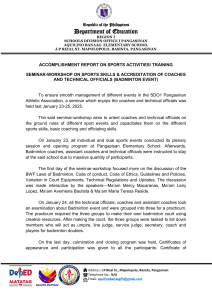 Badminton Sports Skills Training: Accomplishment Report