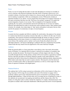Mason Folsom: Final Research Proposal on Modern Poetry & Rhetoric