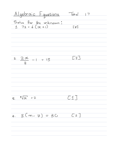 Algebraic Equations Worksheet: Solve for Unknowns & Simplify Expressions