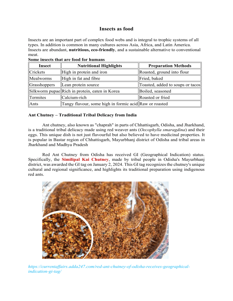 Insects as Food: Nutrition, Culture, and Sustainability