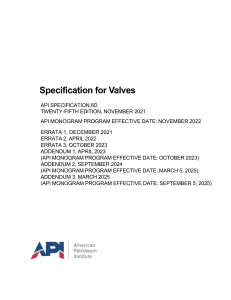 API 6D Specification for Valves: 25th Ed. (2021) with Errata & Addenda