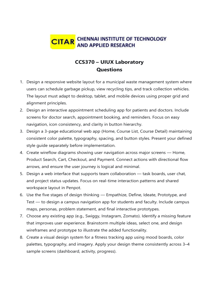 UI/UX Design Lab Questions: Responsive Design & App Development