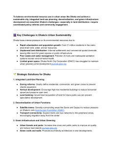 Dhaka Urban Sustainability: Challenges, Planning & Green Solutions