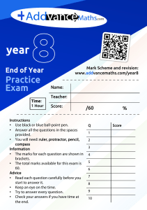 Year 8 Maths End of Year Practice Exam Paper | AddvanceMaths
