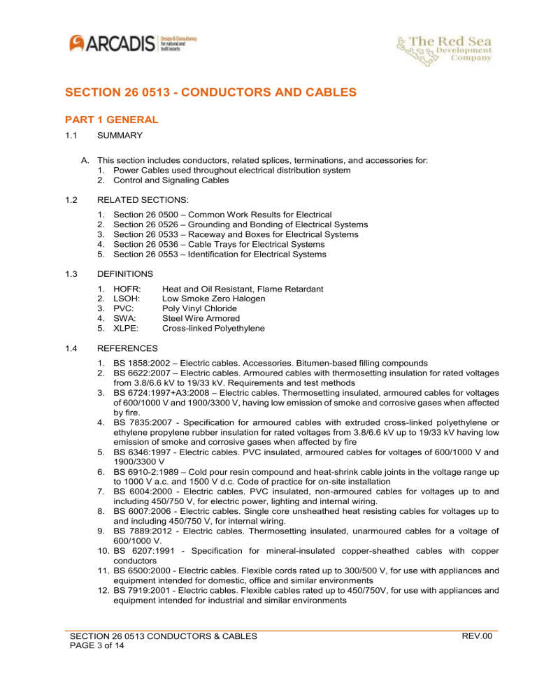 Conductors & Cables Specification - Electrical Systems
