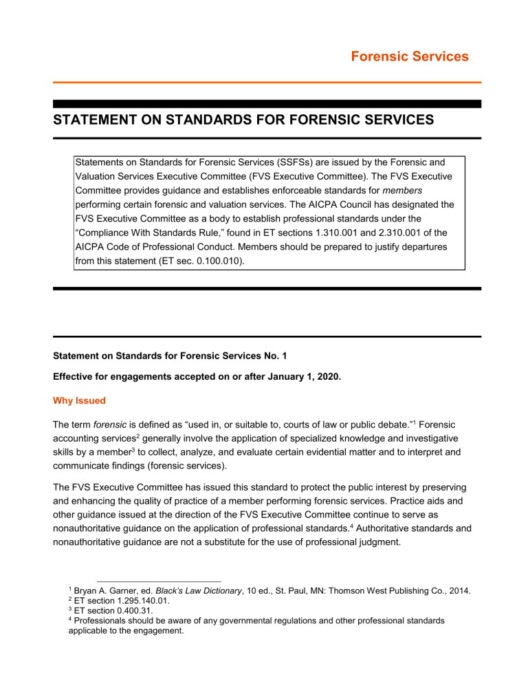 AICPA Statement on Standards for Forensic Services No. 1