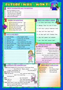 Future Tense Will/Won't English Grammar Practice Worksheet