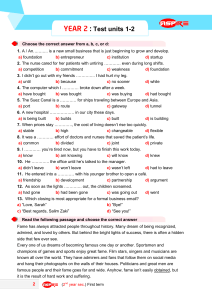 Year 2 English Test: Units 1-2 | High School Exam