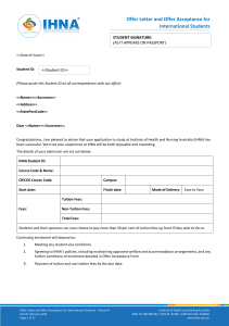 IHNA Offer Letter & Acceptance Form for Int'l Students