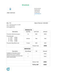 Invoice for Pneumatic System Installation & Products