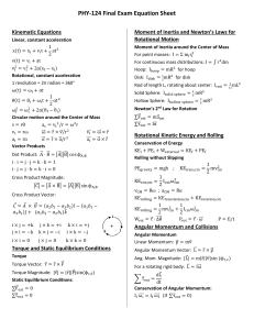 PHY-124 Final Exam Physics Equation Sheet | Kinematics, Rotation, Waves
