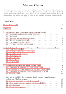 Markov Chains: Definitions, Properties, and Applications Course Notes