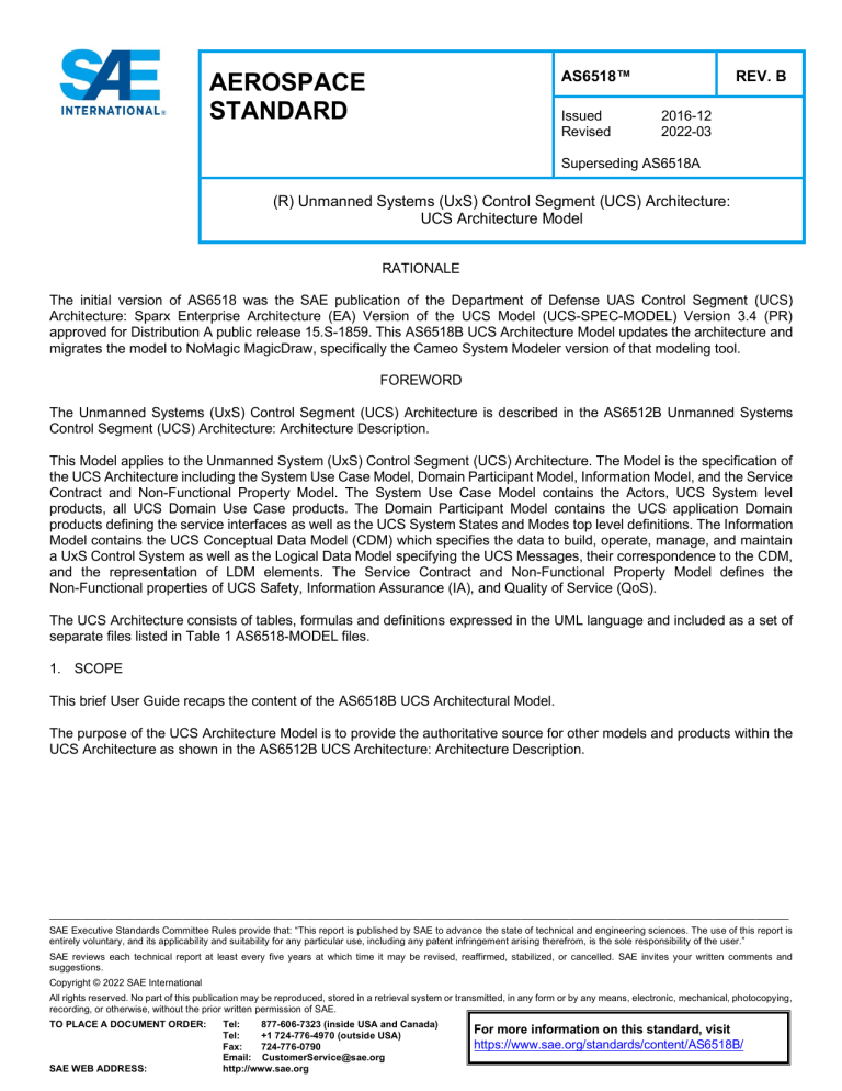 AS6518B: Unmanned Systems Control Segment Architecture Model