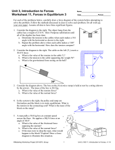Physics Worksheet: Forces in Equilibrium Problems & Solutions