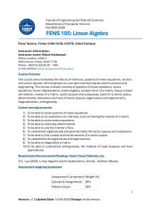 FENS 105 Linear Algebra Syllabus - Kadir Has University 2025-2026