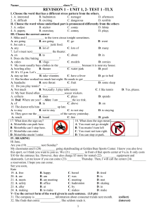English Revision Test: Units 1 & 2 Grammar, Vocab, Reading