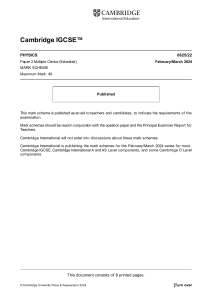 Cambridge IGCSE Physics 0625/22 Paper 2 Mark Scheme Feb/Mar 2024