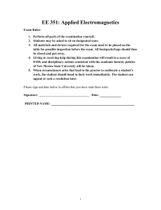 EE 351 Applied Electromagnetics Test 1 (Fall 2015) - NMSU Exam