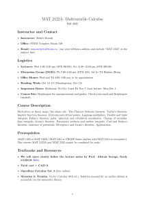 MAT 2122A Multivariable Calculus Syllabus - University of Ottawa